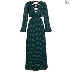AFRM Lowell Long Sleeve Forest Green Dot Dress
